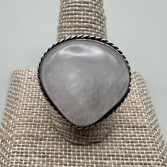 New Quartz Crystal Stone Sterling Silver Overlay Ring Size 10.5 - 10-75 - Picture 4 of 6